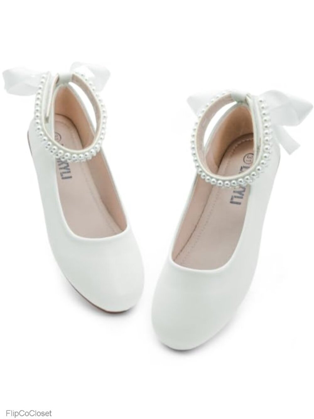 Toddler Girls Mary Jane Flats Faux Pearl Strap PU Leather Dress Shoes